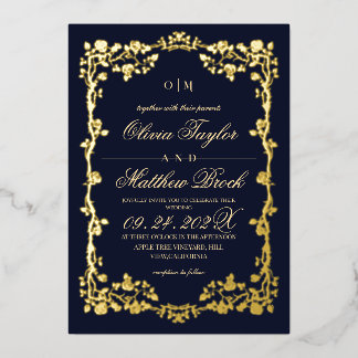Invitation En Aluminium Fleurs de rose dorées bleues de la Royal Navy tout