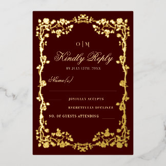 Invitation En Aluminium Fleurs de rose dorées de Bourgogne royale RSVP