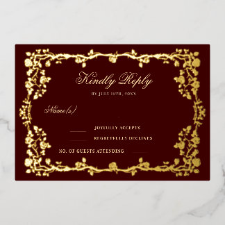 Invitation En Aluminium Fleurs de rose dorées de Bourgogne royale RSVP
