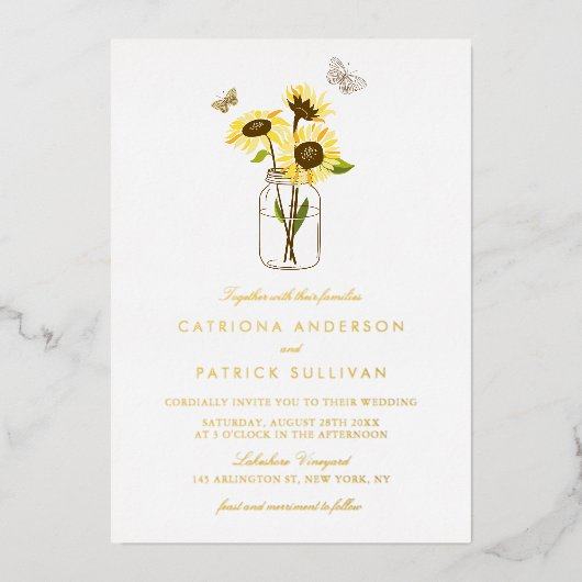Invitation En Aluminium Fleurs de soleil à Mason Jar Pays Mariage rustique (Recto)