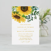 Invitation En Aluminium Fleurs de soleil d'aquarelle et Mariage d'eucalypt (Debout devant)