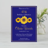 Invitation En Aluminium Fleurs de soleil en bleu - 40e anniversaire (Debout devant)