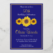 Invitation En Aluminium Fleurs de soleil en bleu - 50e anniversaire (Recto)