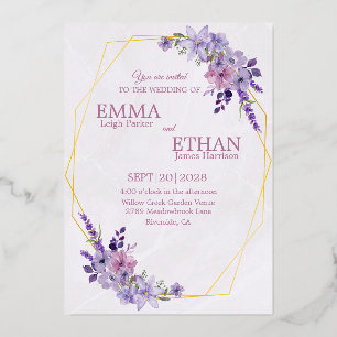 Invitation En Aluminium Fleurs de teintes de pourpre poussiéreux Mariage g