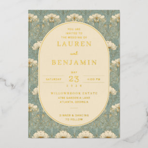 Invitation En Aluminium Fleurs de teintes sarcelle élégantes vintage