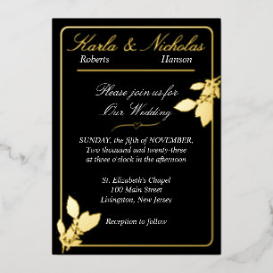 Invitation En Aluminium Fleurs de Tulipe, Élégant Mariage Noir