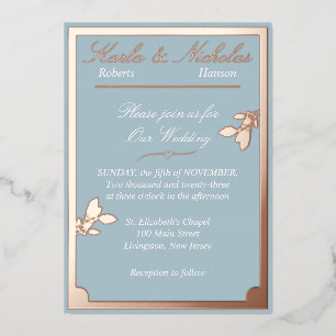 Invitation En Aluminium Fleurs de Tulipe, Mariage Pastel Bleu, Bordure Ova
