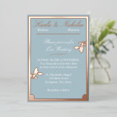 Invitation En Aluminium Fleurs de tulipes, Mariage bleu pastel, Frontière (Debout devant)