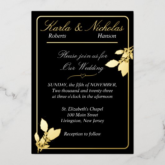 Invitation En Aluminium Fleurs de tulipes, Mariage noir élégant (Recto)
