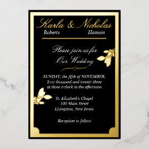 Invitation En Aluminium Fleurs de tulipes, Mariage noir élégant, Bordure o