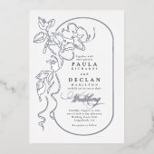 Invitation En Aluminium Fleurs Dessin Boho Mariage élégant Argent (Recto)