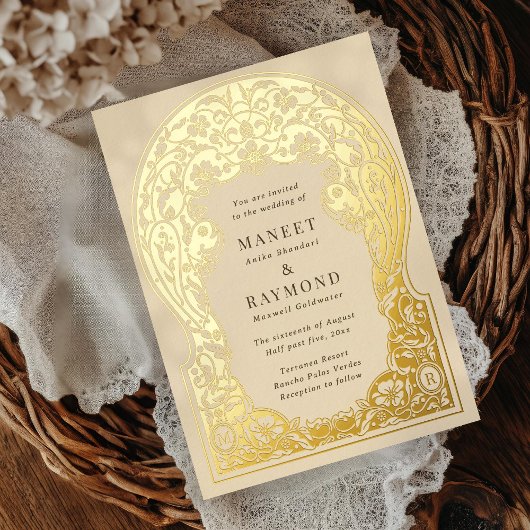 Invitation En Aluminium Fleurs dessinées à la main Art nouveau Initiales M