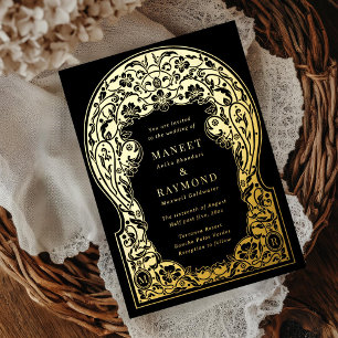 Invitation En Aluminium Fleurs dessinées à la main Art nouveau Initiales M