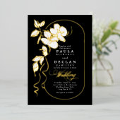 Invitation En Aluminium Fleurs dessinées à la main Élégant Mariage noir (Debout devant)