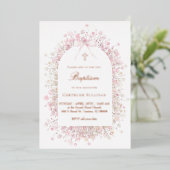 Invitation En Aluminium fleurs d'haleine rose blanche pour bébé Baptême (Debout devant)