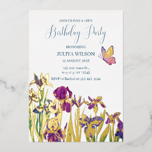 Invitation En Aluminium Fleurs d'Iris 16e fête d'anniversaire