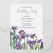 Invitation En Aluminium Fleurs d'Iris fête d'anniversaire (Recto)
