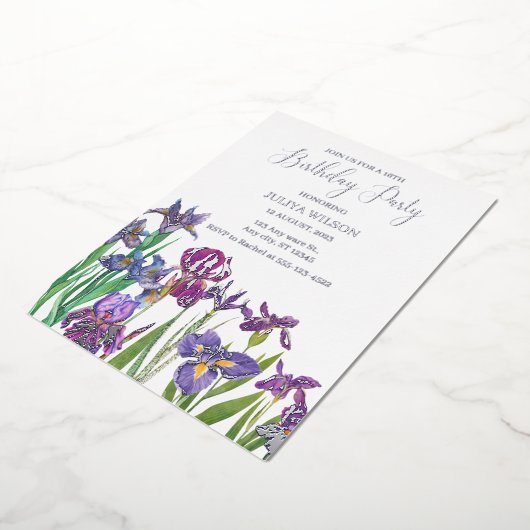 Invitation En Aluminium Fleurs d'Iris fête d'anniversaire (Rotation)