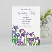 Invitation En Aluminium Fleurs d'Iris fête d'anniversaire (Debout devant)