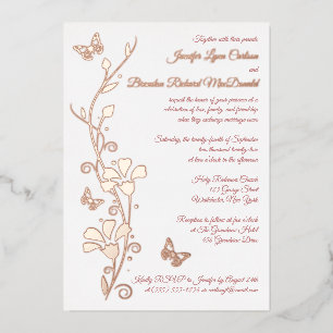 Invitation En Aluminium Fleurs d'or rose, Mariage de papillons