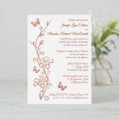 Invitation En Aluminium Fleurs d'or rose, Mariage de papillons (Debout devant)