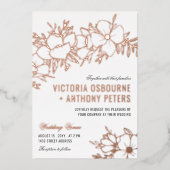 Invitation En Aluminium Fleurs d'or rose Mariage Floral (Recto)