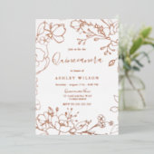 Invitation En Aluminium Fleurs d'or Rose réel Élégant Quinceanera Party (Debout devant)