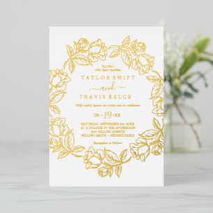 Invitation En Aluminium Fleurs dorées Mariage au papier d'or