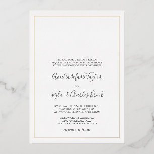 Invitation En Aluminium Fleurs dorées Mariage Formel de Papier d'Or