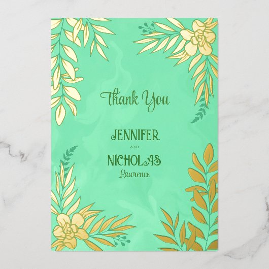 Invitation En Aluminium Fleurs élégantes et ornements Feuille pour Mariage (Recto)