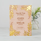 Invitation En Aluminium Fleurs élégantes et ornements Feuille pour Mariage (Debout devant)