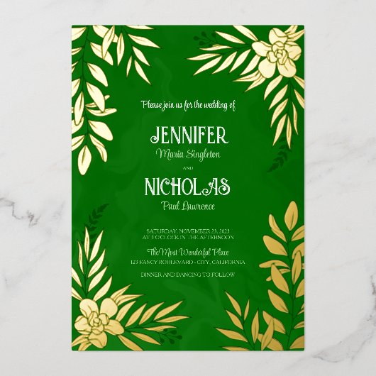 Invitation En Aluminium Fleurs élégantes et ornements Feuille pour Mariage (Recto)