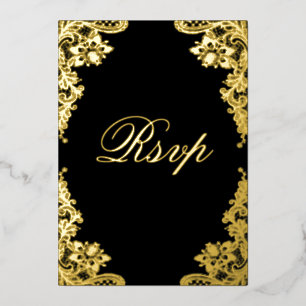 Invitation En Aluminium Fleurs en dentelle noire Mariage RSVP Or véritable