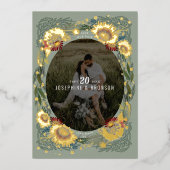 Invitation En Aluminium Fleurs esquissées Photo unique Enregistrer la date (Recto)