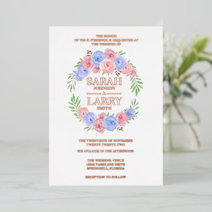 Invitation En Aluminium Fleurs Feuilles roses or Elégant or traditionnel