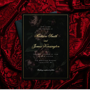 Invitation En Aluminium Fleurs gothiques romantiques Moody Mariage or