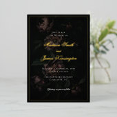 Invitation En Aluminium Fleurs gothiques romantiques Moody Mariage or (Debout devant)