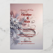Invitation En Aluminium Fleurs grises délicates sur blush (Recto)