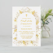 Invitation En Aluminium fleurs jaunes blanches Première communion sainte (Debout devant)