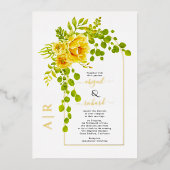 Invitation En Aluminium Fleurs jaunes et arche mariage or réel (Recto)