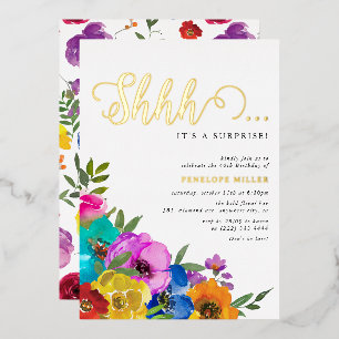 Invitation En Aluminium Fleurs lumineuses et audacieuses Shhh Surprise Ann