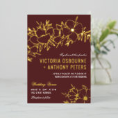 Invitation En Aluminium Fleurs Maroon & Or Mariage Floral (Debout devant)
