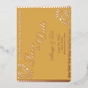 Invitation En Aluminium Fleurs mexicaines Enregistrez la date Pressée