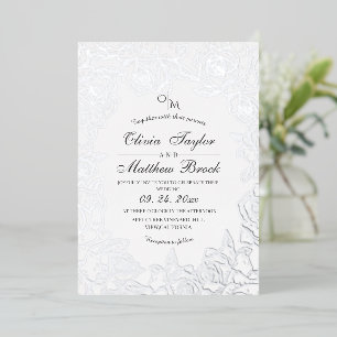 Invitation En Aluminium Fleurs minimalistes - huile d'argent et Mariage no