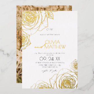 Invitation En Aluminium Fleurs minimalistes modernes Rose dorée Mariage Ph