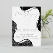 Invitation En Aluminium Fleurs monochromes et anniversaire à la feuille d' (Debout devant)