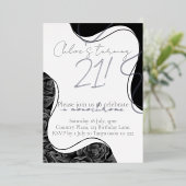 Invitation En Aluminium Fleurs monochromes et anniversaire de feuille d'ar (Debout devant)