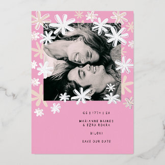 INVITATION EN ALUMINIUM FLEURS RÉTRO POUR ANNONCER LA DATE