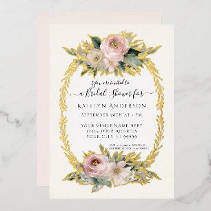 Invitation En Aluminium Fleurs rose pâle botanique Fête des mariées élégan