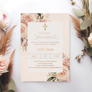 Invitation En Aluminium Fleurs rose poussiéreux ivoire rose or Première Co